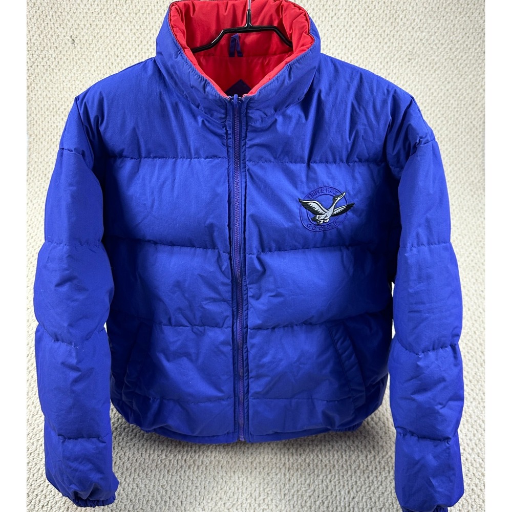 Vintage Triple FAT Goose Puffer Jacket Mens L Blue Duck Down Insulated Coat 90s